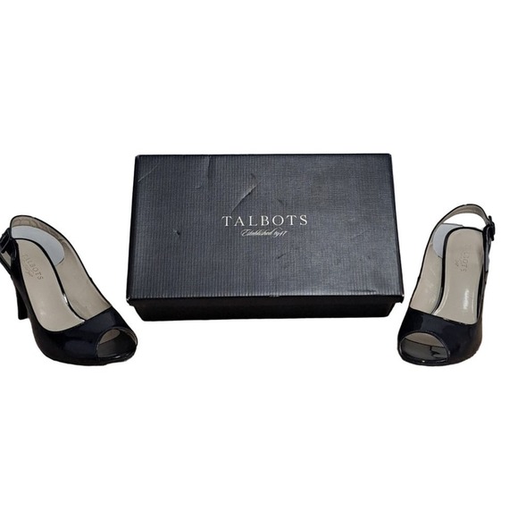 Talbots Peep Toe Black Patent Leather Slingback heels size 9AA NEW with BOX - Picture 9 of 10